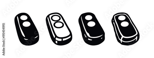 Remote control icon set. Hand-drawn isometric solid and outline vector illustration on white background.