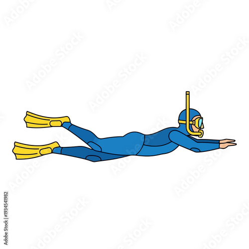 Diver in blue wetsuit swimming underwater with snorkel and fins