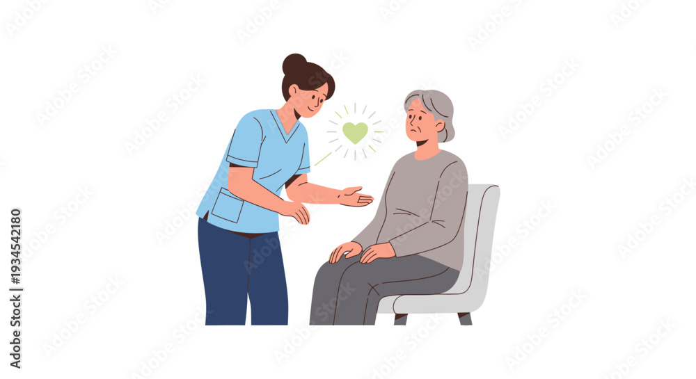 Fototapeta premium Caring Nurse or Caregiver Showing Empathy to Elderly Woman, Promoting Senior Health and Well-being