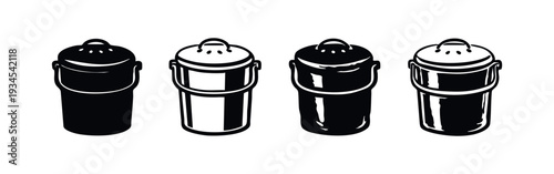 Detailed Compost Bin Icon Set - Organic Waste Container Vector Symbols for Sustainability