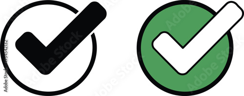 Two checkmark icons in contrasting circular backgrounds indicating approval or confirmation. Vector