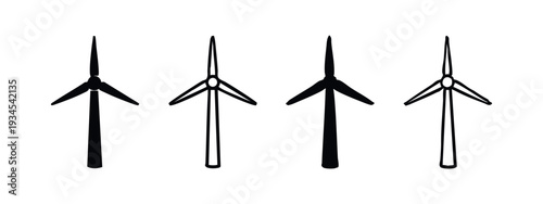 Wind Turbine Icon Set - Renewable Energy Symbols and Clean Power Windmill Vector Icons