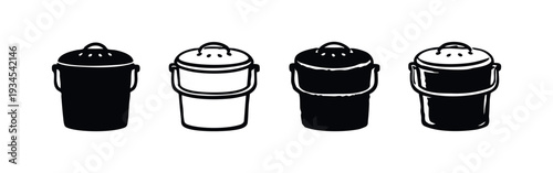 Compost Bin Icon Set - Food Waste Container Symbols for Sustainable Recycling