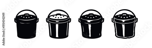 Shaded Compost Bin Icon Set - Organic Waste Container Vector Symbols with Texture