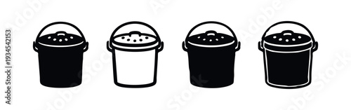 Perforated Compost Bin Icon Set - Organic Waste Container Vector Symbols with Lid Detail