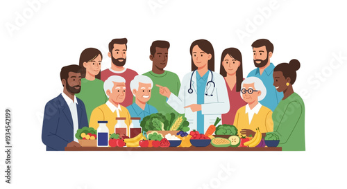 Healthcare Professional Educating Diverse Group on Healthy Eating, Balanced Nutrition, and Wellness