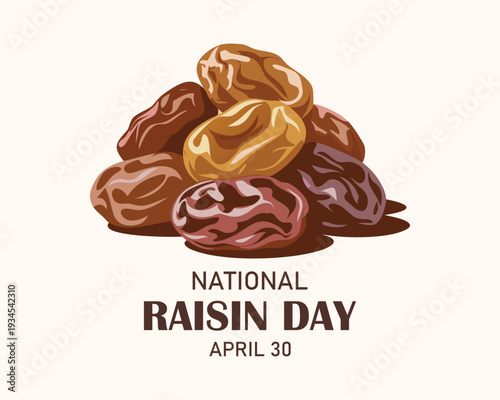 National Raisin Day vector illustration. Pile of raisins vector. Dried grapes drawing. April 30 every year. Important day