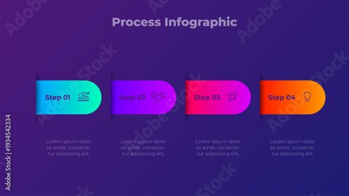 4 Step Rounded Rectangle Process Infographic Horizontal Capsule Segments with Sequential Flow Diagram