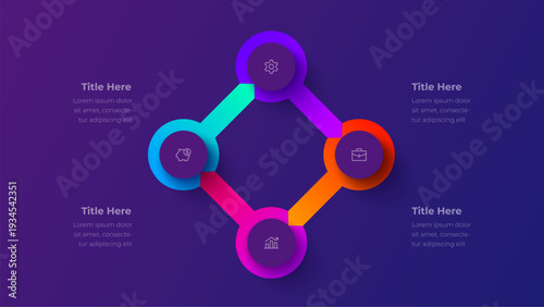 4 Step Diamond Cycle Process Infographic Connected Circular Nodes Diagram