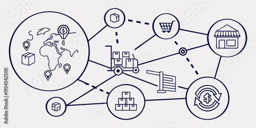 Illustration of interconnected global supply chain and logistics networks