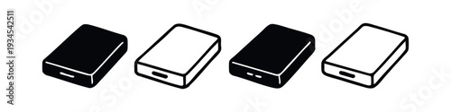 Set of Portable Charger or External HDD Icons. Vector Symbols for Mobile Power and Data Storage.