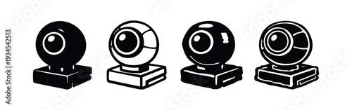Perspective Webcam Icons. Hand Drawn Style Web Camera Symbols for Online Meetings and Video Streaming.
