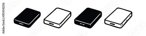Portable Hard Drive or Power Bank Icons. Set of Rectangular External Storage or Charging Device Symbols.
