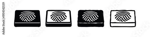 Fingerprint security icon set for biometric identification and digital access control on a white background.
