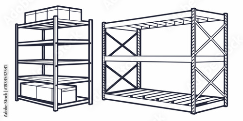 Two different styles of metal shelving units with three shelves each