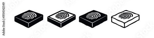 Angled Fingerprint Scanner Icons. Perspective Biometric Authentication and Secure Access Symbols.