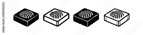 Isometric fingerprint icons for biometric security, identity verification, and digital authentication technology.
