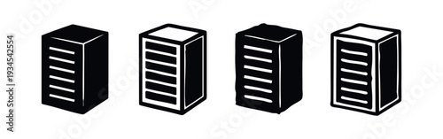 Isometric server rack icons representing data centers, network infrastructure, and IT systems solutions.