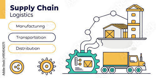Illustration of supply chain logistics with various transportation methods