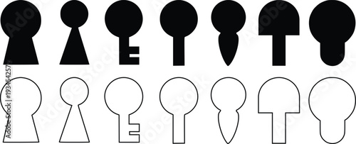 Modern Keyhole Silhouette Set – Black Door Lock Hole Shapes Collection Isolated on White Background