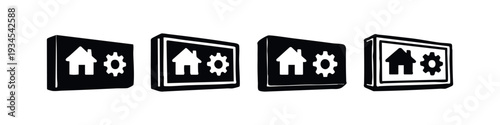 Isometric smart home settings icons for connected living, home automation, and technology systems.