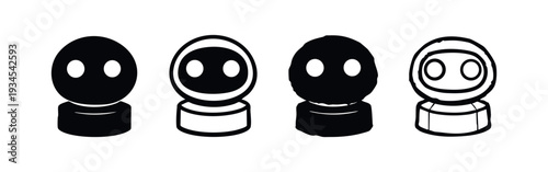 Minimalist Black Robot Head Icon. Simple AI Chatbot Avatar or Futuristic Assistant Symbol for UI/UX.