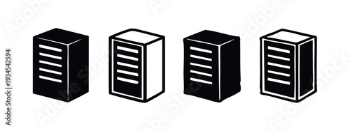 3D isometric server rack icons for enterprise data storage, IT solutions, and web hosting.