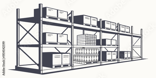 Industrial metal shelving units filled with various boxes and containers.