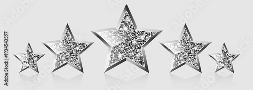 Set of five gold rating stars with a glitter effect