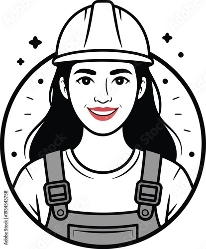 A smiling woman wearing a hard hat and overalls