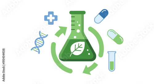 Green Biotechnology: Natural Medicine, DNA Research & Sustainable Pharmaceutical Development Concept