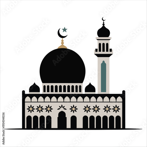 A serene illustration of a mosque with a large dome and minaret