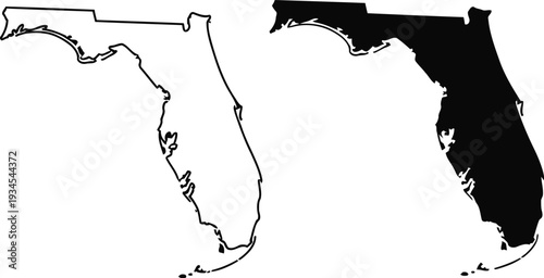 Comparison of florida's state border and a fully filled map outline Vector