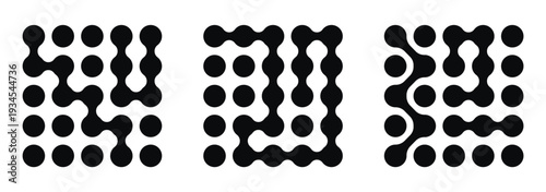 Diagonal metaball connected circles shape. Pattern of black metaballs icon. Abstract nerve cell dots. vector illustration.