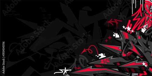 Dark Black Abstract Flat Urban Street Art Graffiti Style Vector Illustration Template Background Art