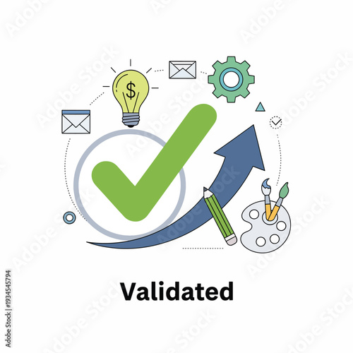 Green Checkmark Icon with Creative Elements.