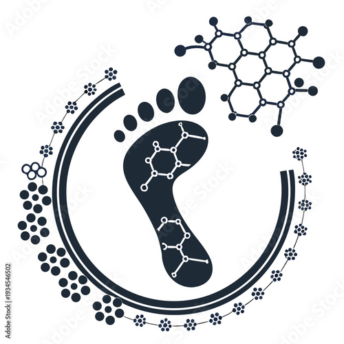 A footprint made of molecules and surrounded by molecular structures