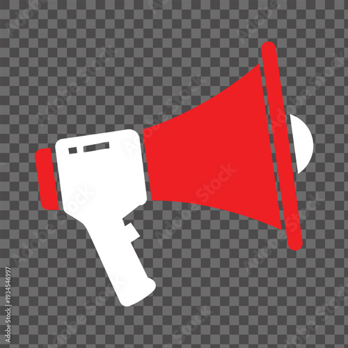 Red and White Megaphone Loudspeaker Icon Isolated on Transparent Background for Announcement Concept