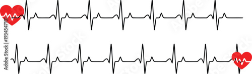 Heartbeats and love symbols connected by electrocardiogram lines Vector