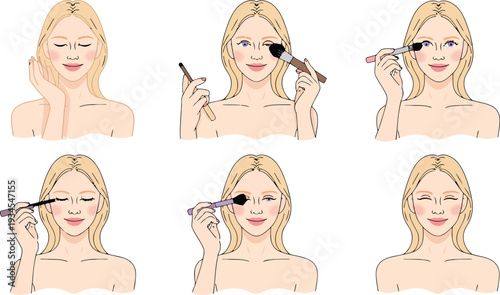 A woman applying different types of makeup