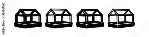 Mini Greenhouse or Terrarium Silhouettes and Outline Icons Set.
