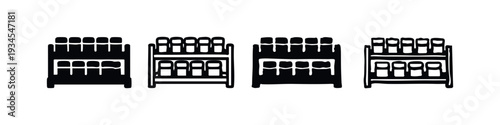 Spice Rack with Two Tiers Black and White Icons, Set of Seasoning Jar Holder Illustrations, Front View