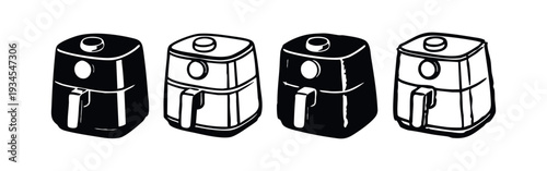 Air Fryer Home Kitchen Appliance Icons - Minimalist Vector Set