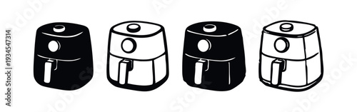 Modern Air Fryer Kitchen Appliance Vector Icon Set