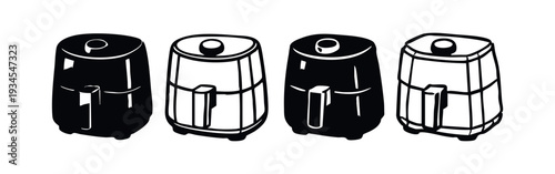 Angled View Air Fryer Home Kitchen Appliance Icons - Vector Collection