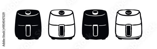 Front View Air Fryer Kitchen Appliance Vector Icons