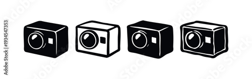 Speaker or Washing Machine Icon Set in Black and White Vector Style