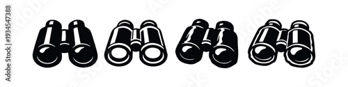 Set of Binoculars Vector Icons in Different Black and White Styles