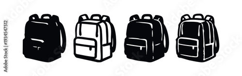 Stylized Black Backpack Icons Collection for Outdoor and Academic Use