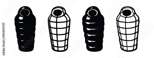 Stylized Black Sleeping Bag Icons Collection for Camping and Outdoor Activities